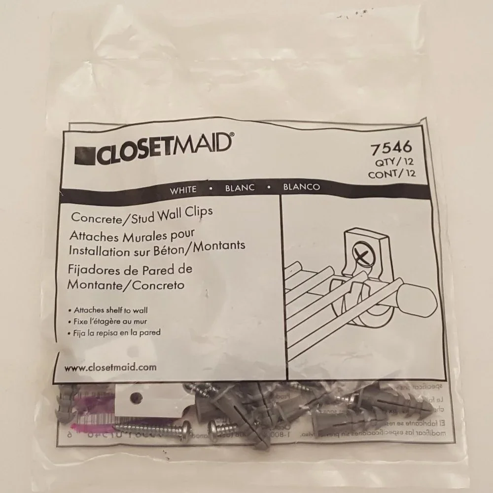 CLOSETMAID Concrete Wall Clips | Package of 12 | 7546 | 01-10074-00 | NEW